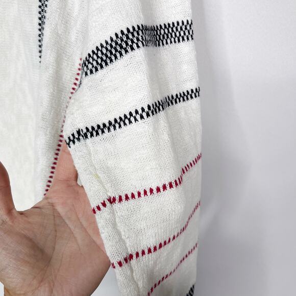 Hem & Thread Medium M White Striped Sleeve Scoop Neck Sweater Red Black Cotton - Picture 6 of 10